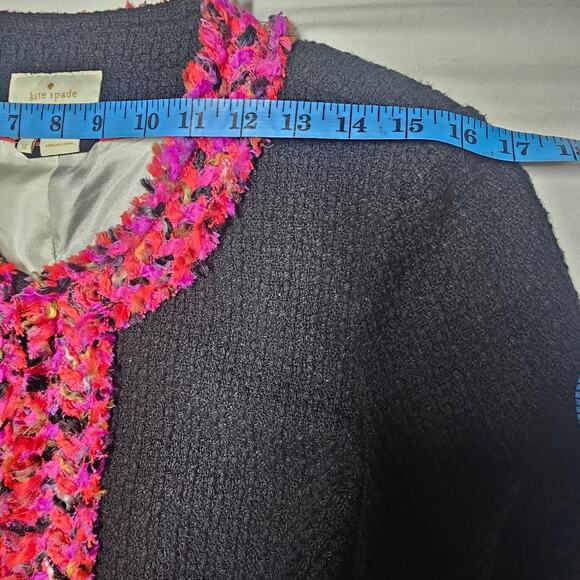 Kate Spade Black Evening Jacket D214 Black /Multi Trim Holiday Collarless Sz 12 - Picture 15 of 16